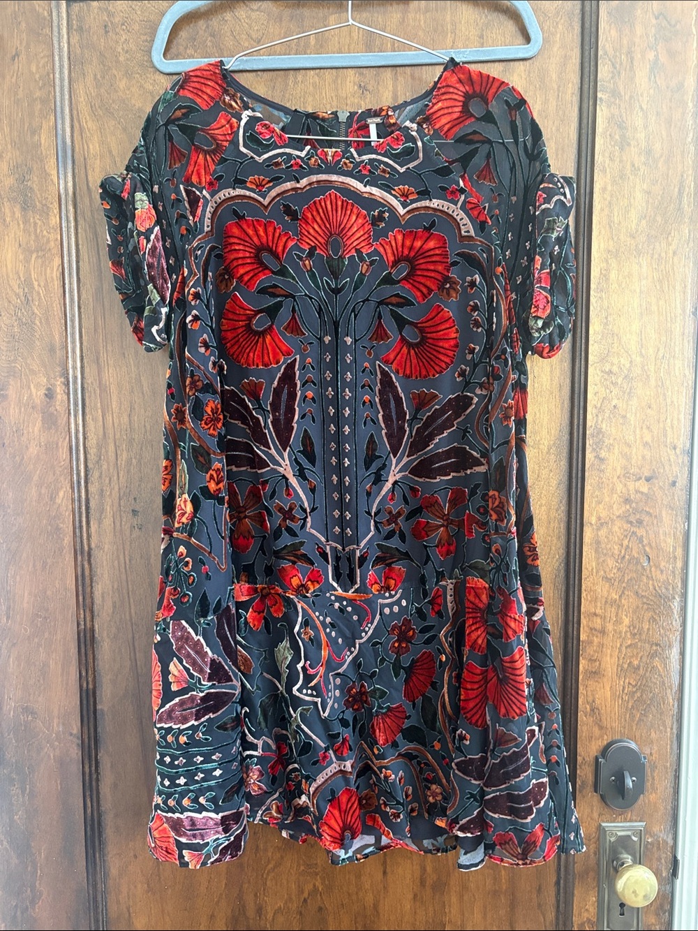 Free People Red and Black Velvet Burnout Mini Dress
